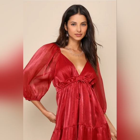 Lulu's Deep Red Long Sleeve Dress, Womens Sz Large, New With Tags - Picture 10 of 10